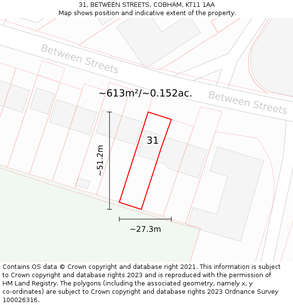 31, BETWEEN STREETS, COBHAM, KT11 1AA: Plot and title map