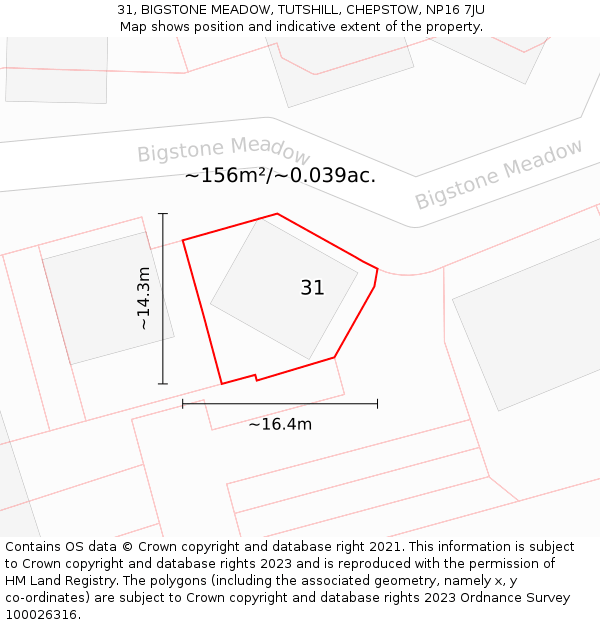 31, BIGSTONE MEADOW, TUTSHILL, CHEPSTOW, NP16 7JU: Plot and title map