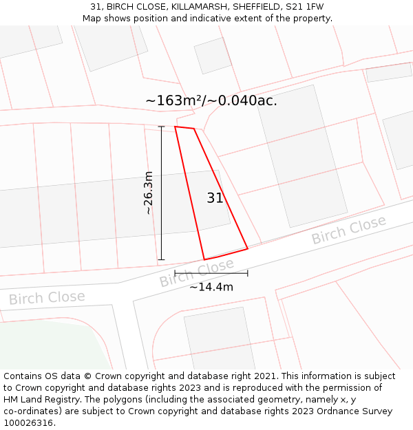31, BIRCH CLOSE, KILLAMARSH, SHEFFIELD, S21 1FW: Plot and title map