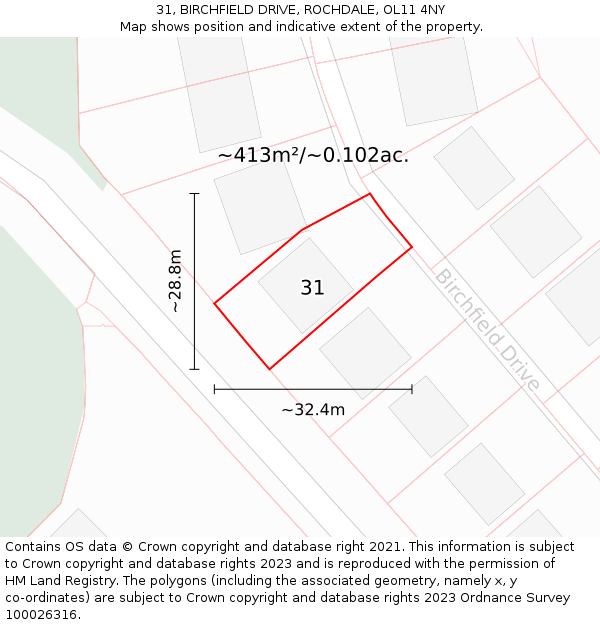31, BIRCHFIELD DRIVE, ROCHDALE, OL11 4NY: Plot and title map