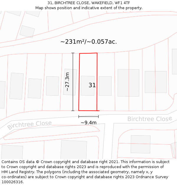 31, BIRCHTREE CLOSE, WAKEFIELD, WF1 4TF: Plot and title map
