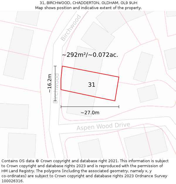 31, BIRCHWOOD, CHADDERTON, OLDHAM, OL9 9UH: Plot and title map