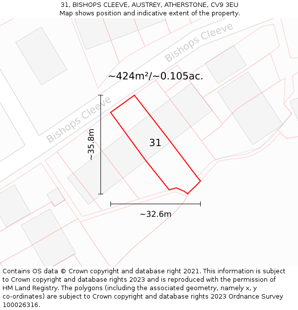 31, BISHOPS CLEEVE, AUSTREY, ATHERSTONE, CV9 3EU: Plot and title map