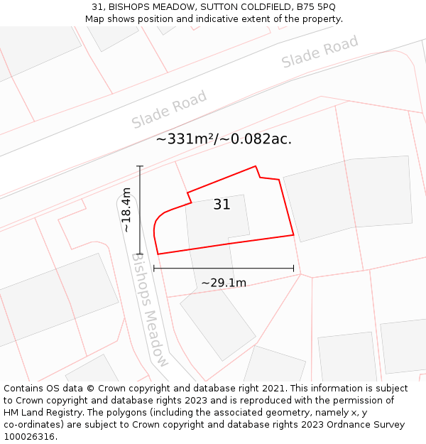 31, BISHOPS MEADOW, SUTTON COLDFIELD, B75 5PQ: Plot and title map