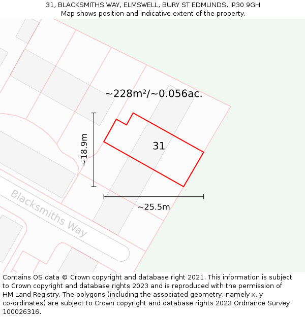 31, BLACKSMITHS WAY, ELMSWELL, BURY ST EDMUNDS, IP30 9GH: Plot and title map