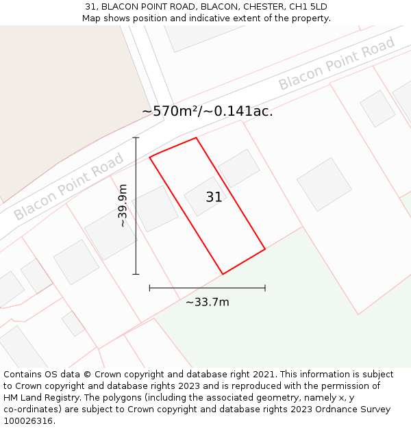 31, BLACON POINT ROAD, BLACON, CHESTER, CH1 5LD: Plot and title map