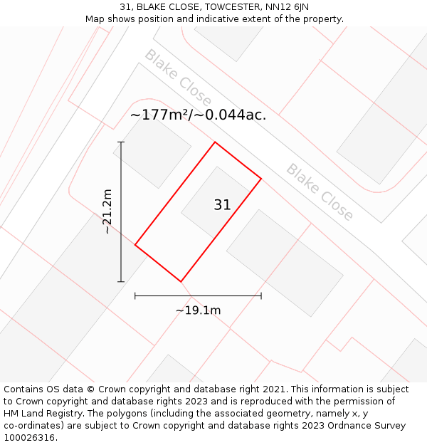 31, BLAKE CLOSE, TOWCESTER, NN12 6JN: Plot and title map