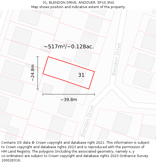 31, BLENDON DRIVE, ANDOVER, SP10 3NG: Plot and title map