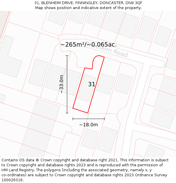 31, BLENHEIM DRIVE, FINNINGLEY, DONCASTER, DN9 3QF: Plot and title map