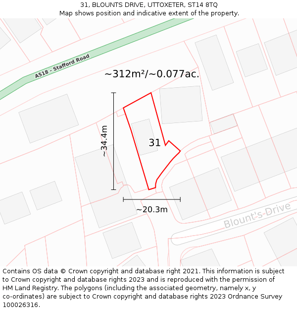31, BLOUNTS DRIVE, UTTOXETER, ST14 8TQ: Plot and title map