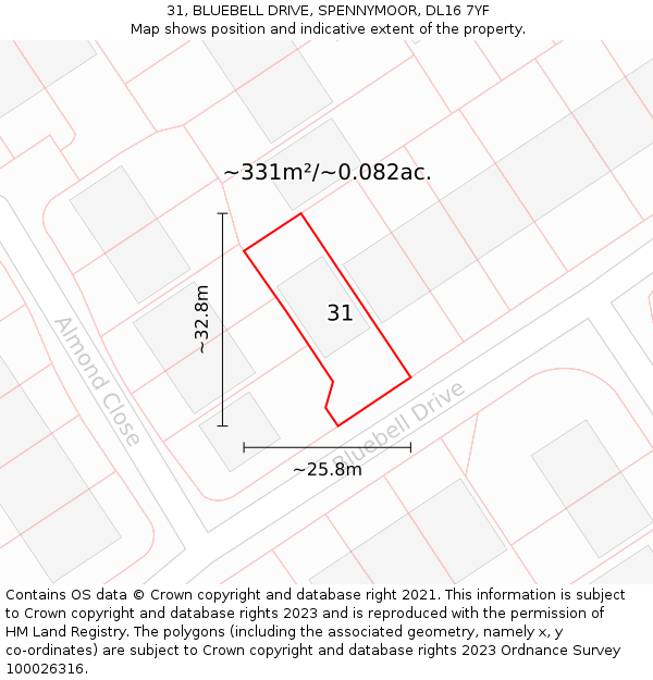 31, BLUEBELL DRIVE, SPENNYMOOR, DL16 7YF: Plot and title map