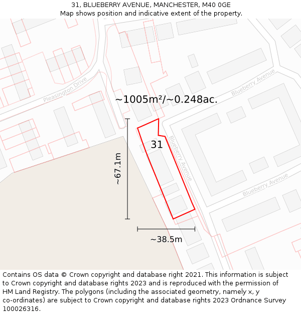 31, BLUEBERRY AVENUE, MANCHESTER, M40 0GE: Plot and title map