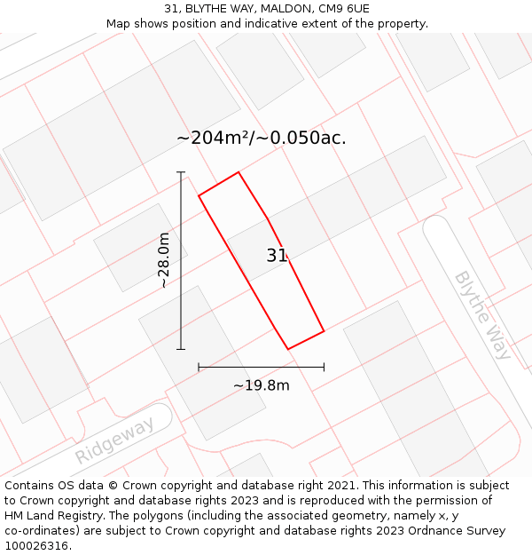 31, BLYTHE WAY, MALDON, CM9 6UE: Plot and title map