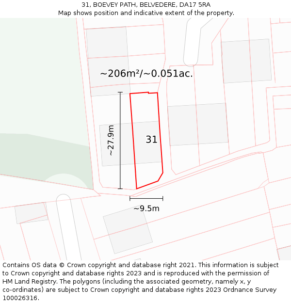 31, BOEVEY PATH, BELVEDERE, DA17 5RA: Plot and title map