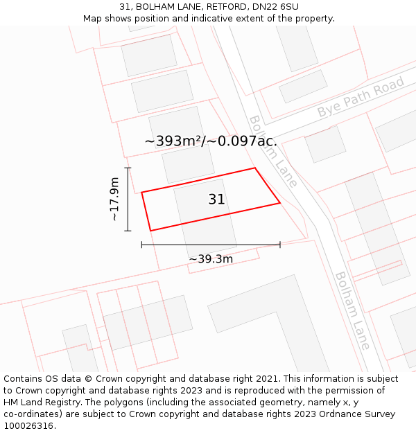 31, BOLHAM LANE, RETFORD, DN22 6SU: Plot and title map