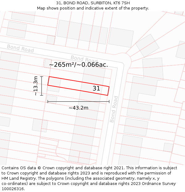 31, BOND ROAD, SURBITON, KT6 7SH: Plot and title map