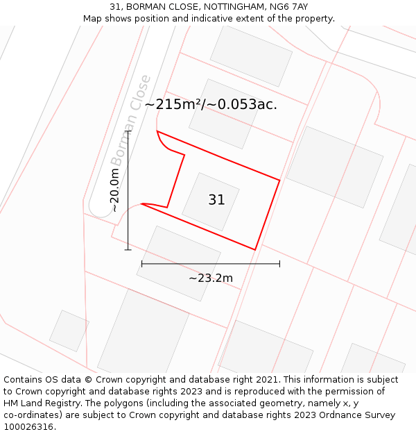 31, BORMAN CLOSE, NOTTINGHAM, NG6 7AY: Plot and title map
