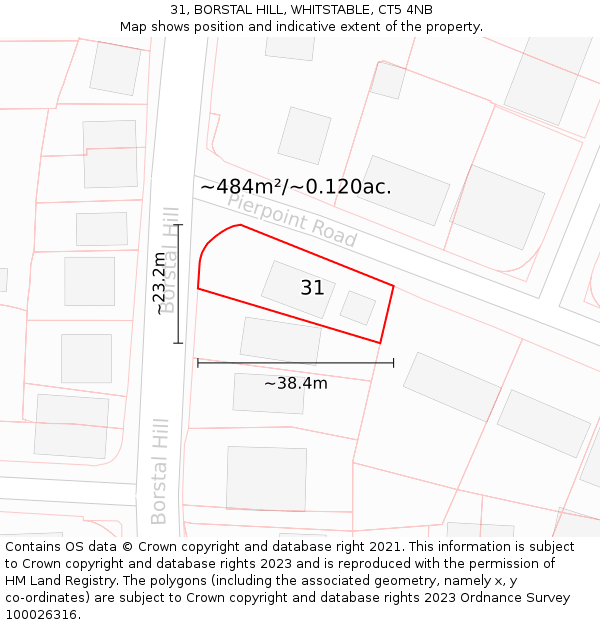 31, BORSTAL HILL, WHITSTABLE, CT5 4NB: Plot and title map