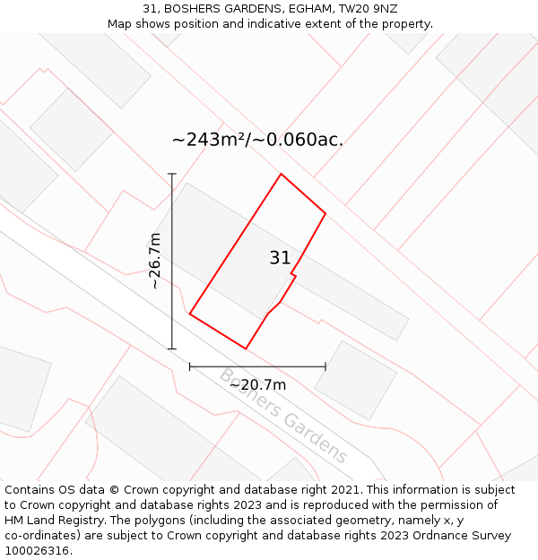 31, BOSHERS GARDENS, EGHAM, TW20 9NZ: Plot and title map