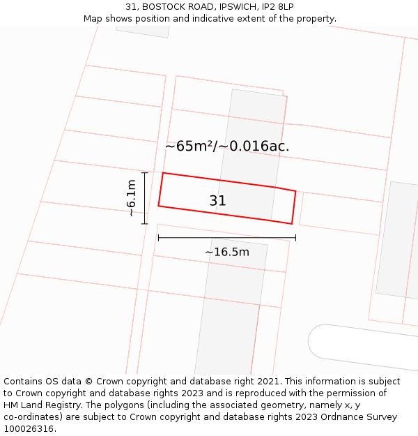 31, BOSTOCK ROAD, IPSWICH, IP2 8LP: Plot and title map