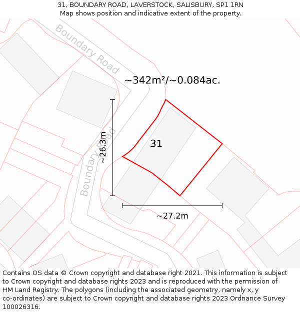 31, BOUNDARY ROAD, LAVERSTOCK, SALISBURY, SP1 1RN: Plot and title map