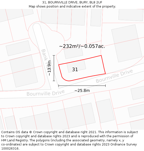 31, BOURNVILLE DRIVE, BURY, BL8 2UF: Plot and title map