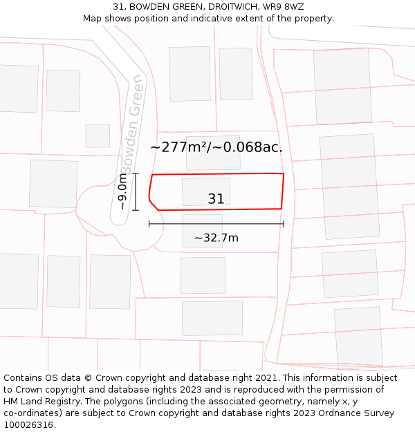 31, BOWDEN GREEN, DROITWICH, WR9 8WZ: Plot and title map