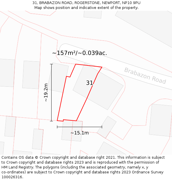 31, BRABAZON ROAD, ROGERSTONE, NEWPORT, NP10 9PU: Plot and title map