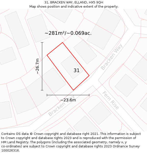 31, BRACKEN WAY, ELLAND, HX5 9QH: Plot and title map