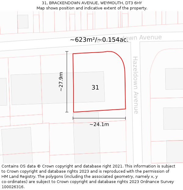 31, BRACKENDOWN AVENUE, WEYMOUTH, DT3 6HY: Plot and title map