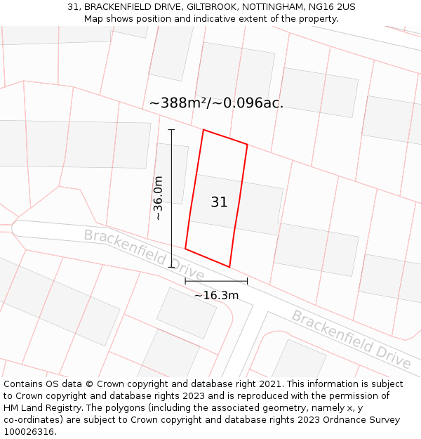 31, BRACKENFIELD DRIVE, GILTBROOK, NOTTINGHAM, NG16 2US: Plot and title map