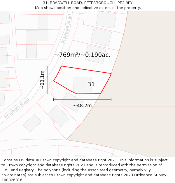 31, BRADWELL ROAD, PETERBOROUGH, PE3 9PY: Plot and title map