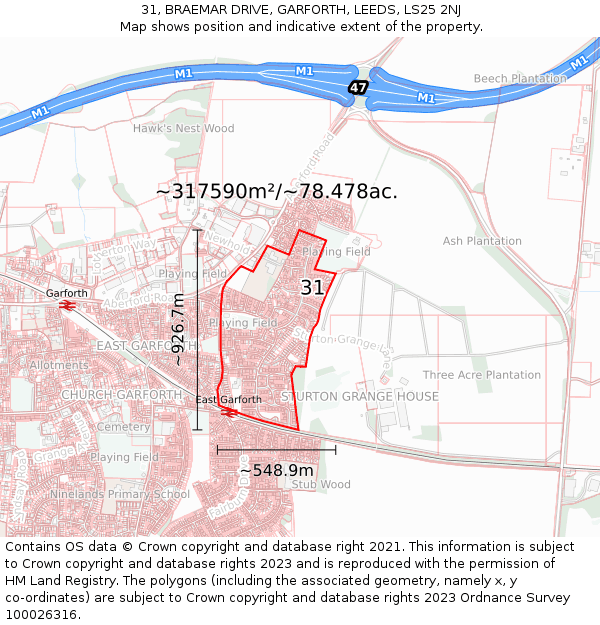 31, BRAEMAR DRIVE, GARFORTH, LEEDS, LS25 2NJ: Plot and title map