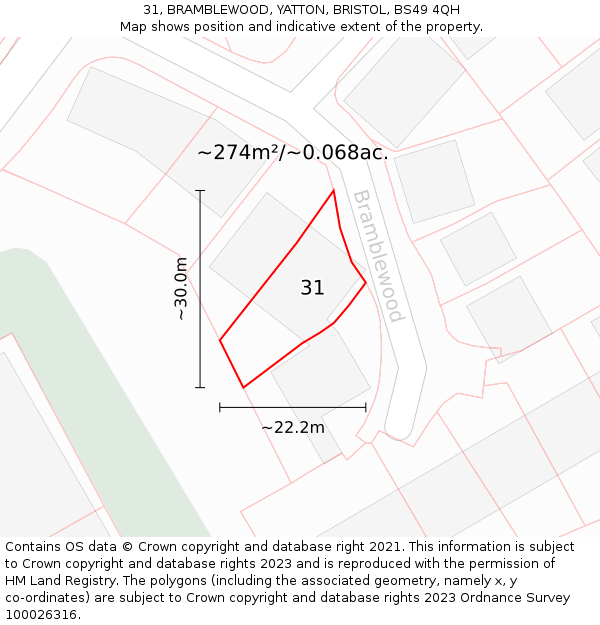 31, BRAMBLEWOOD, YATTON, BRISTOL, BS49 4QH: Plot and title map