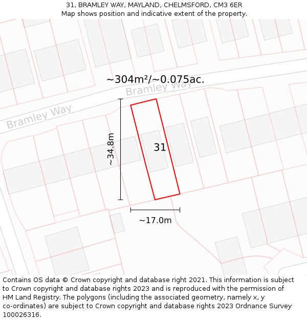 31, BRAMLEY WAY, MAYLAND, CHELMSFORD, CM3 6ER: Plot and title map