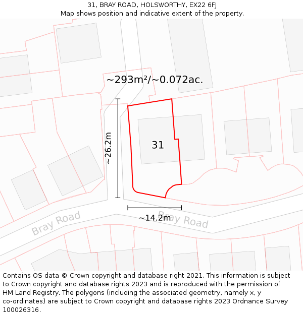 31, BRAY ROAD, HOLSWORTHY, EX22 6FJ: Plot and title map