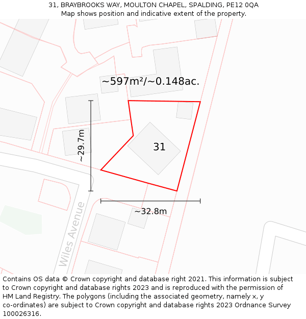 31, BRAYBROOKS WAY, MOULTON CHAPEL, SPALDING, PE12 0QA: Plot and title map