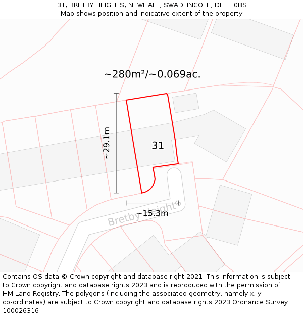 31, BRETBY HEIGHTS, NEWHALL, SWADLINCOTE, DE11 0BS: Plot and title map