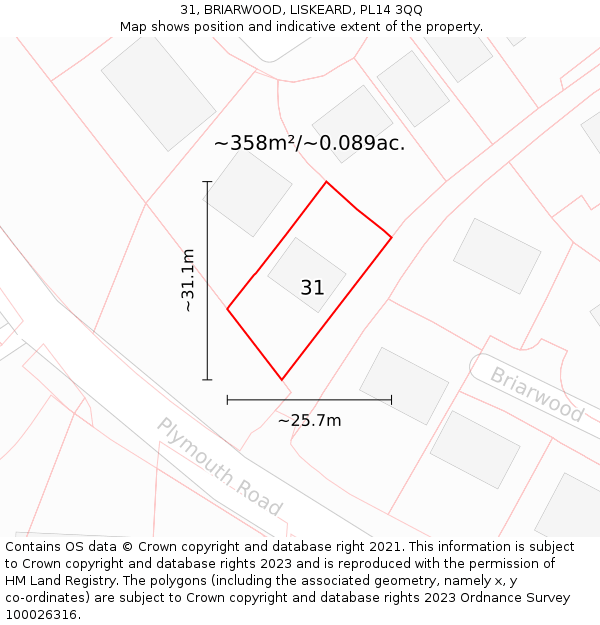31, BRIARWOOD, LISKEARD, PL14 3QQ: Plot and title map