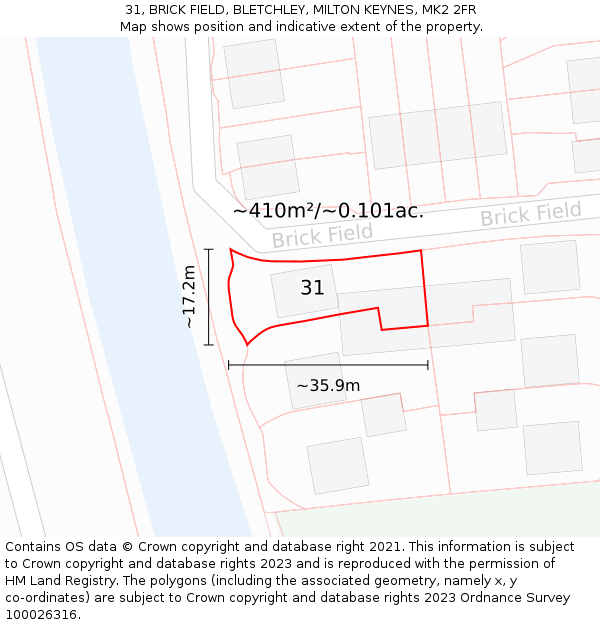 31, BRICK FIELD, BLETCHLEY, MILTON KEYNES, MK2 2FR: Plot and title map