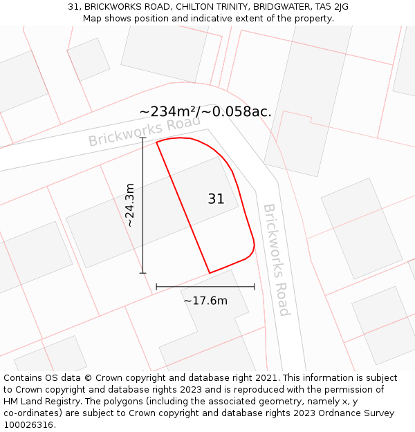 31, BRICKWORKS ROAD, CHILTON TRINITY, BRIDGWATER, TA5 2JG: Plot and title map
