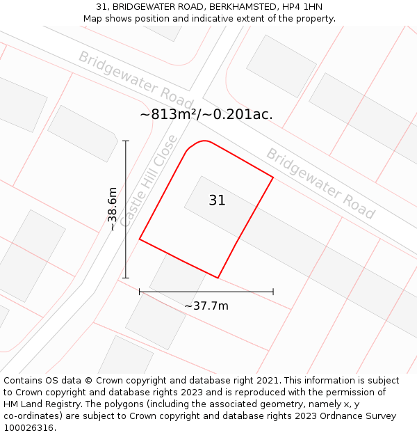 31, BRIDGEWATER ROAD, BERKHAMSTED, HP4 1HN: Plot and title map