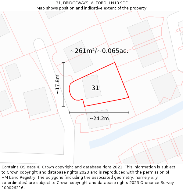 31, BRIDGEWAYS, ALFORD, LN13 9DF: Plot and title map