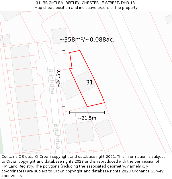 31, BRIGHTLEA, BIRTLEY, CHESTER LE STREET, DH3 1RL: Plot and title map
