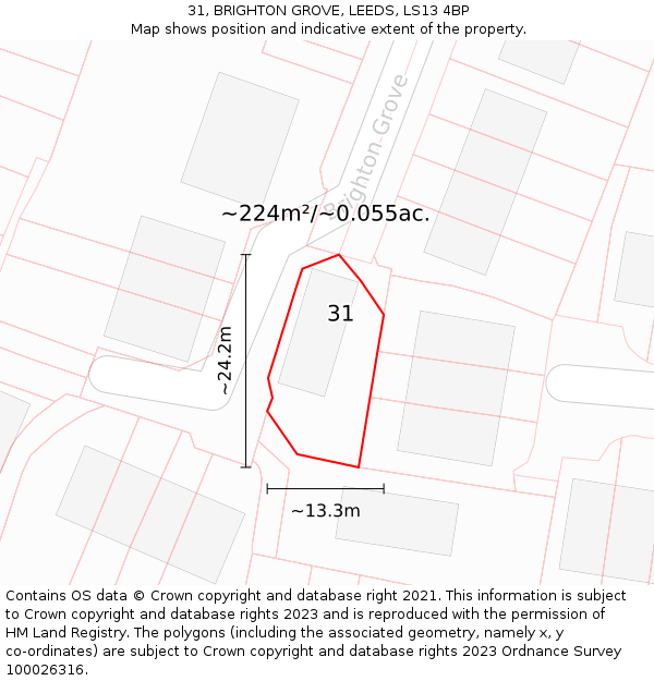 31, BRIGHTON GROVE, LEEDS, LS13 4BP: Plot and title map