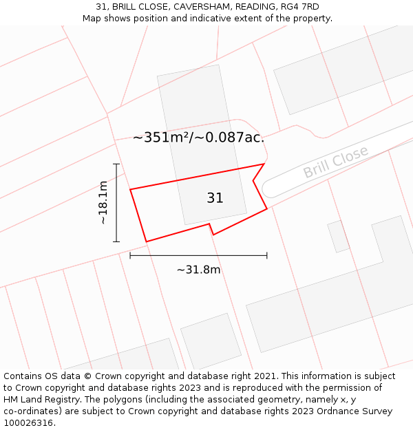 31, BRILL CLOSE, CAVERSHAM, READING, RG4 7RD: Plot and title map