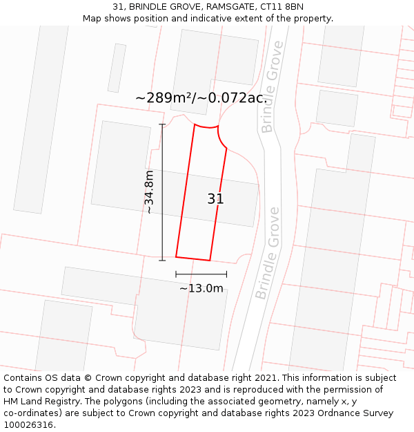 31, BRINDLE GROVE, RAMSGATE, CT11 8BN: Plot and title map