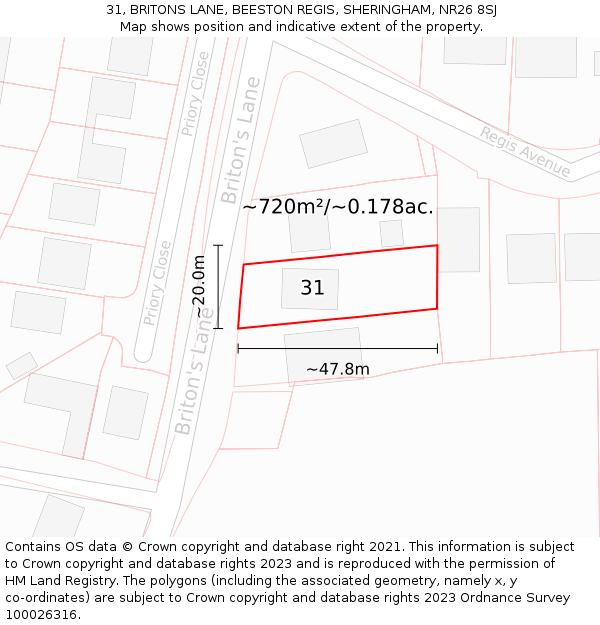31, BRITONS LANE, BEESTON REGIS, SHERINGHAM, NR26 8SJ: Plot and title map