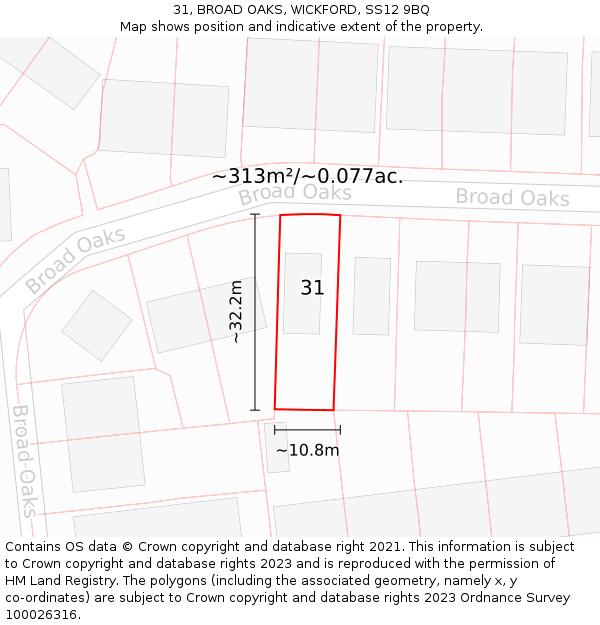 31, BROAD OAKS, WICKFORD, SS12 9BQ: Plot and title map