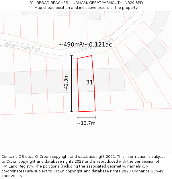 31, BROAD REACHES, LUDHAM, GREAT YARMOUTH, NR29 5PD: Plot and title map
